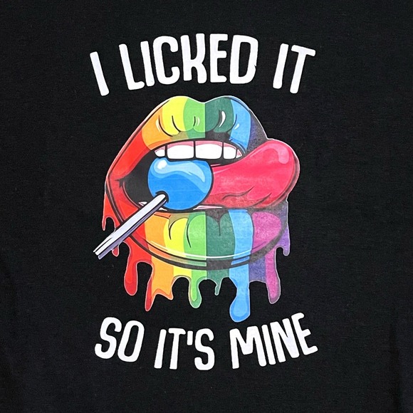 Gildan Other - Graphic Tee I Licked It So Its Mine Rainbow Lips Crew Neck T-Shirt Black Size M
